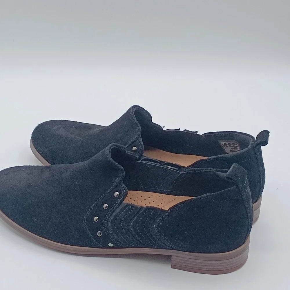 Clarks Collection Loafers Womens 9.5‎ Black Suede Studded Slip On Shoes NEW